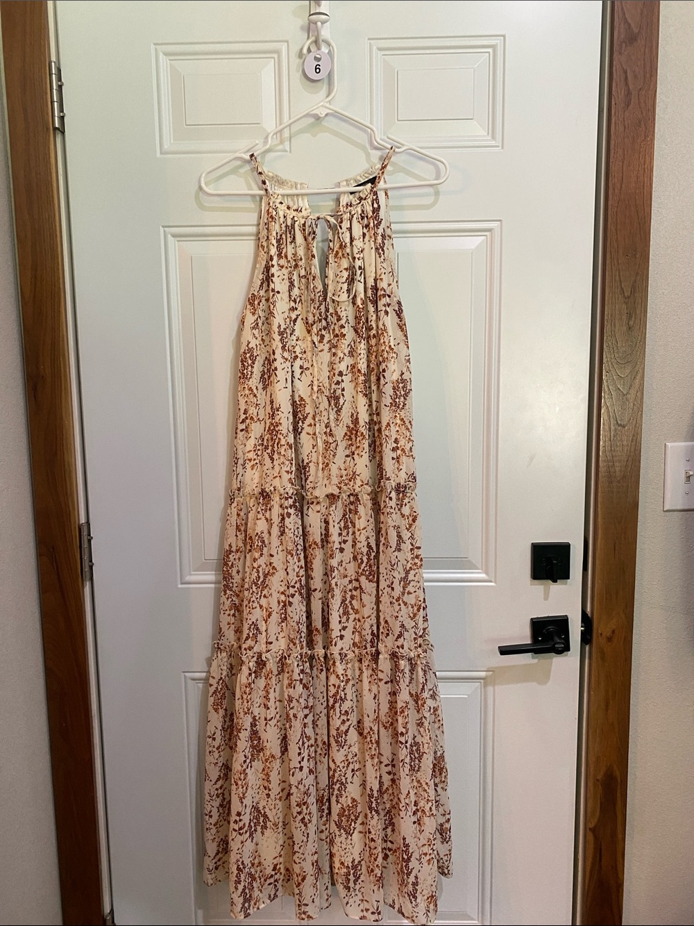 DREW Cream Maxi Dress with Brown Botanical Print